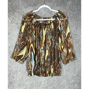 Additions By Chicos Sheer Smocked Ruffle Top Womens Size 2 US Large‎ Size 12